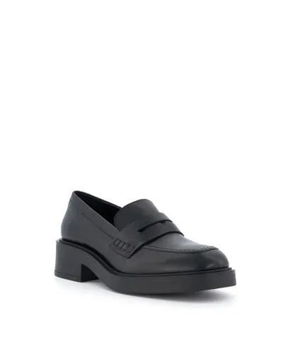 Dune London Womens Ladies Gallivanting - Saddle-Trim Loafers - Black Leather (archived)