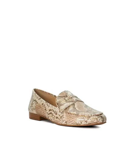 Dune London Womens Ladies Georgiee - Snake-Effect Loafers - Metallic Leather (archived)