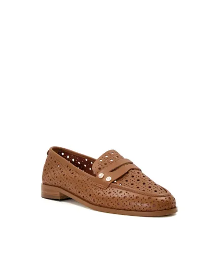 Dune London Womens Ladies Glimmered - Laser-Cut-Detail Penny Loafers - Tan Leather (archived)