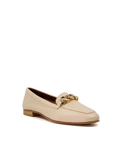Dune London Womens Ladies Goldsmith - Chain Trim Leather Loafers - Beige Leather (archived)