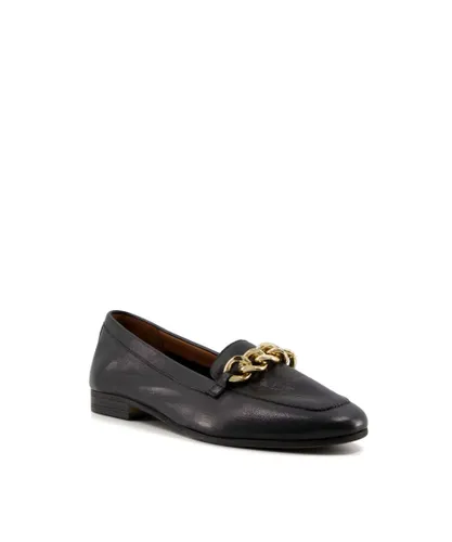 Dune London Womens Ladies Goldsmith - Chain Trim Leather Loafers - Black Leather (archived)