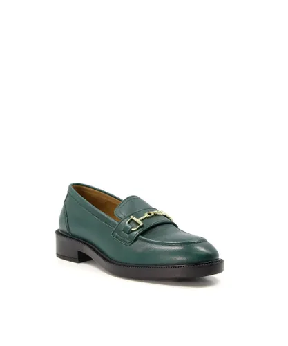 Dune London Womens Ladies Grid - Leather Monogram-Snaffle Trim Loafers - Green Leather (archived)