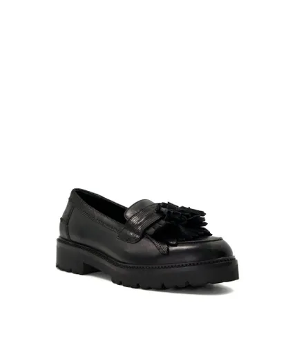 Dune London Womens Ladies Guardian - Leather Fringe Trimmed Loafers - Black Leather (archived)