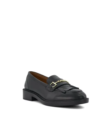 Dune London Womens Ladies Guided - Fringe-And-Tassel-Trimmed Loafers - Black Leather (archived)
