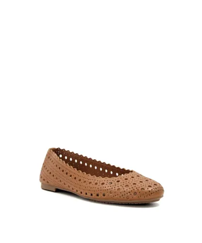 Dune London Womens Ladies Harlows - Laser-Cut-Detail Ballet Flats - Tan Leather (archived)