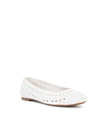 Dune London Womens Ladies Harlows - Laser-Cut-Detail Ballet Flats - White Leather (archived)