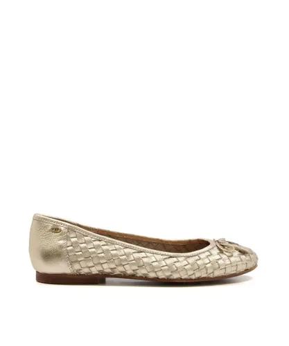 Dune London Womens Ladies Hartleys - - Woven Ballerina Flat Shoes - Gold Leather (archived)