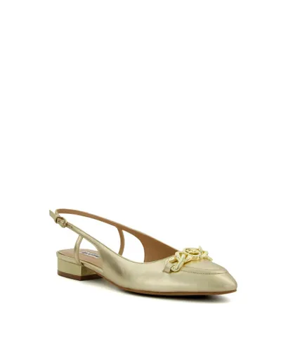 Dune London Womens Ladies Hippity - Snaffle-Trim Flat Slingback Pumps - Gold Leather (archived)
