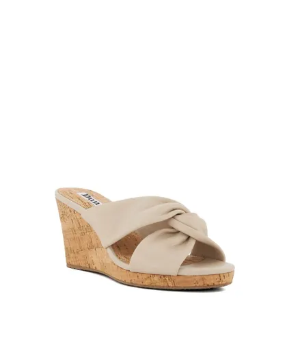 Dune London Womens Ladies Kacee - Knot-Detail Cork-Wedge Sandals - Beige Leather (archived)
