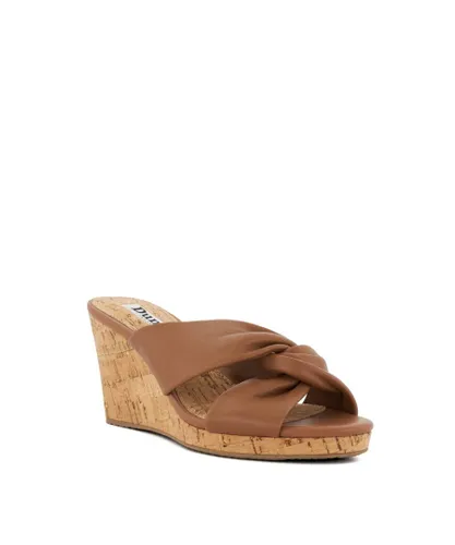 Dune London Womens Ladies Kacee - Knot-Detail Cork-Wedge Sandals - Tan Leather (archived)