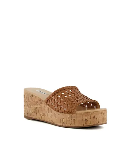 Dune London Womens Ladies Katey - Woven Cork-Wedge Sandals - Tan Leather (archived)