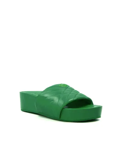 Dune London Womens Ladies Kygo - Quilted Strap Flatform Sliders - Green Leather