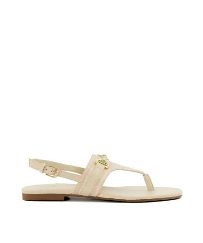 Dune London Womens Ladies Langley - Snaffle-Trim Flat Toe-Post Sandals - Beige Leather (archived)