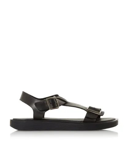 Dune London Womens Ladies LANGLIE T Chunky Buckle Flat Sandals - Black Leather (archived)