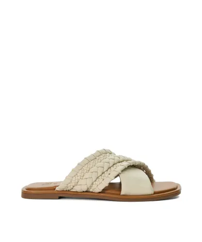 Dune London Womens Ladies Leaves - Flat Leather Cross-Over Sandals - Beige Leather (archived)