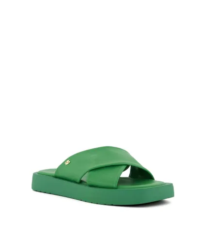 Dune London Womens Ladies LIQUOR Flat Casual Sandals - Green Leather (archived)