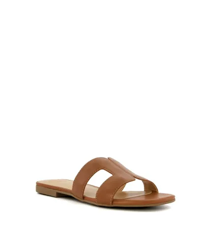 Dune London Womens Ladies Loopey - Stitch-Detail Slider Sandals - Tan Leather (archived)