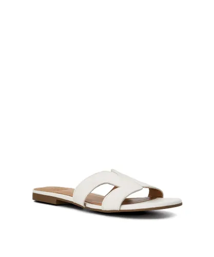 Dune London Womens Ladies Loopey - Stitch-Detail Slider Sandals - White Leather (archived)
