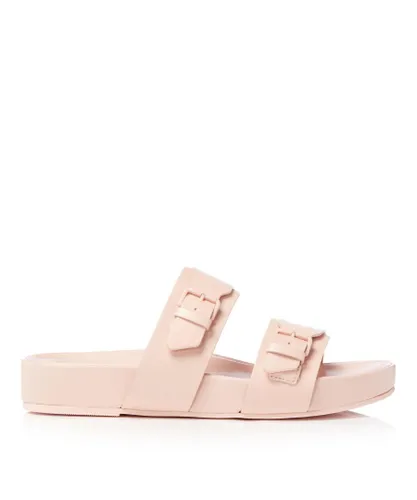 Dune London Womens Ladies LOREN T Buckle Slider Sandals - Pink Leather (archived)