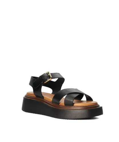 Dune London Womens Ladies Lovett - Casual Leather Flatform Sandals - Black Leather (archived)