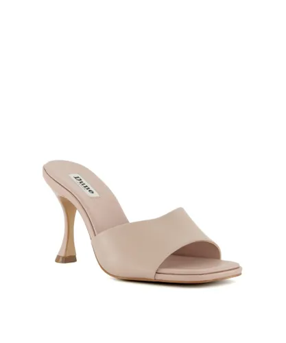 Dune London Womens Ladies Magazine - Flared-Heel Open-Toe Mules - Beige Leather (archived)