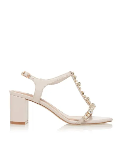 Dune London Womens Ladies Magenta - Bejewelled T-Bar Sandals - Beige Leather (archived)