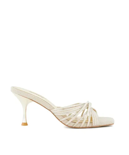 Dune London Womens Ladies Marquee - Diamante Cross-Strap Stiletto Mules - Gold Leather (archived)