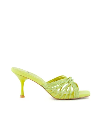 Dune London Womens Ladies Marquee - Diamante Cross-Strap Stiletto Mules - Lime Green Leather (archived)
