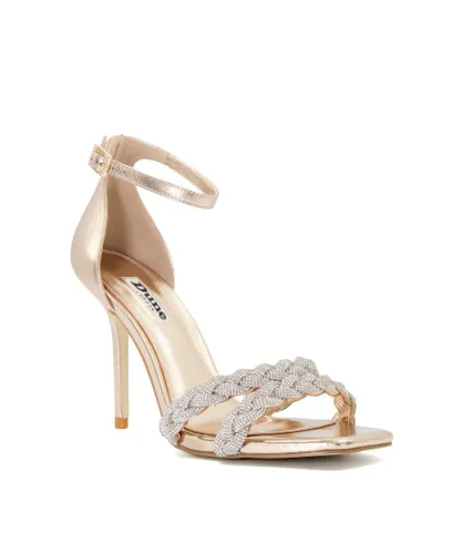 Dune London Womens Ladies Melodic - - Diamante-Plait-Strap Heeled Sandals - Rose Gold Leather (archived)