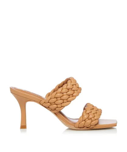 Dune London Womens Ladies MORITZ T Padded Weave Strap Mules - Camel Leather (archived)