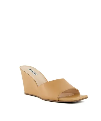 Dune London Womens Ladies Motel - Open-Toe Wedge Mules - Camel Leather (archived)