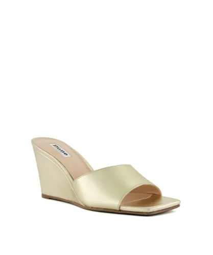 Dune London Womens Ladies Motel - Open-Toe Wedge Mules - Gold Leather (archived)