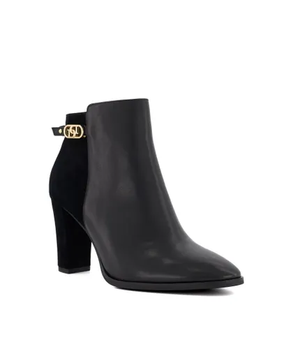 Dune London Womens Ladies Olia - Branded-Buckler Block-Heel Ankle Boots - Black Leather (archived)