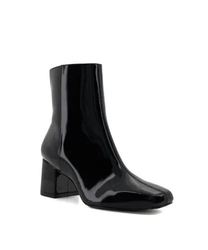 Dune London Womens Ladies Onsen - Metal-Pleated Block-Heel Ankle Boots - Black Leather (archived)