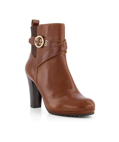 Dune London Womens Ladies Oreana - Buckle-Detail Leather Heeled Ankle Boots - Tan Leather (archived)