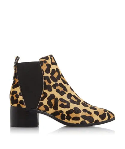 Dune London Womens Ladies OZZI Block Heel Chelsea Ankle Boots - Leopard Leather
