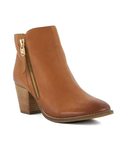 Dune London Womens Ladies Paicey - Stacked-Heel Casual Ankle Boots - Tan Leather (archived)