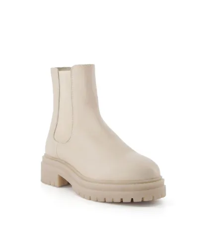 Dune London Womens Ladies Palles - Chunky Sole Chelsea Boot - Beige Leather