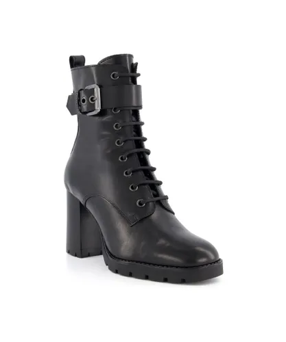 Dune London Womens Ladies Passio - Buckle Detail High Heeled Ankle Boots - Black Leather