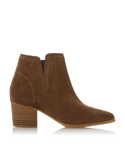 Dune London Womens Ladies PAYGE Mid Block Heel Ankle Boots - Taupe Suede