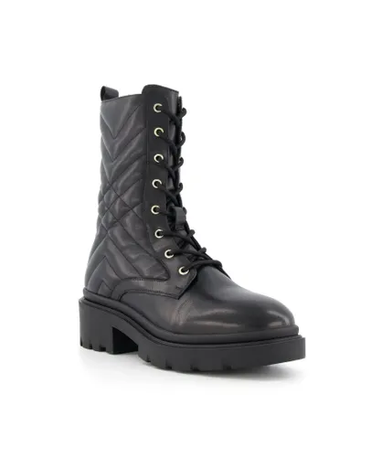 Dune London Womens Ladies Paynter - Quilted Leather Biker Boots - Black