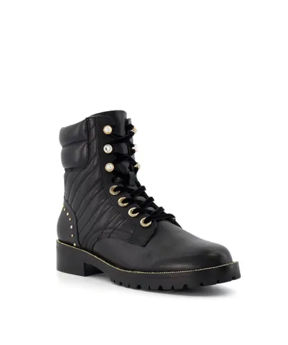 Dune London Womens Ladies Pearlescent - Quilted-Side Biker Boots - Black Leather (archived)