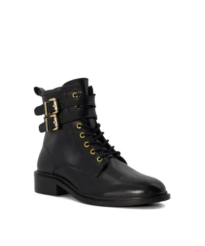 Dune London Womens Ladies Phyllis - Casual Buckle-Detail Ankle Boots - Black Leather (archived)