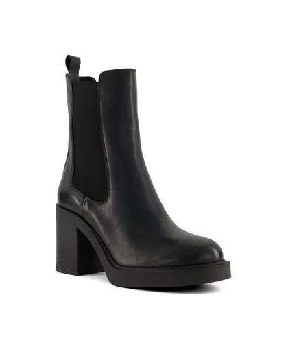 Dune London Womens Ladies Pinaz - Block-Heel Ankle Boots - Black Leather (archived)