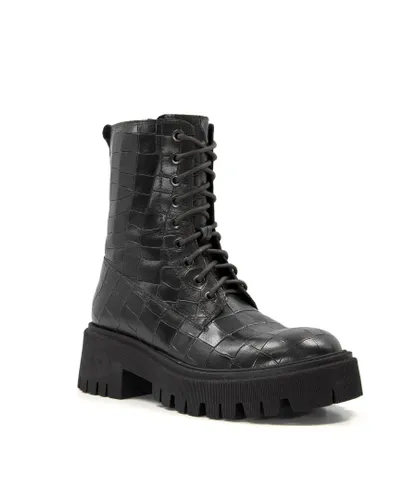 Dune London Womens Ladies Play - Chunky Leather Lace-Up Boots - Black Leather (archived)