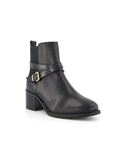 Dune London Womens Ladies Poet - Block Heel Ankle Strap Boots - Black Leather (archived)
