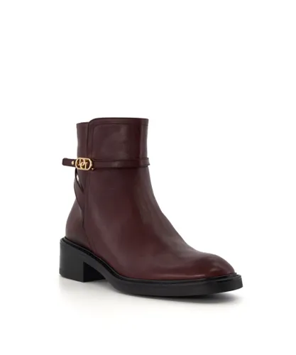 Dune London Womens Ladies Praising - Branded-Buckle Casual Ankle Boots - Burgundy Leather (archived)