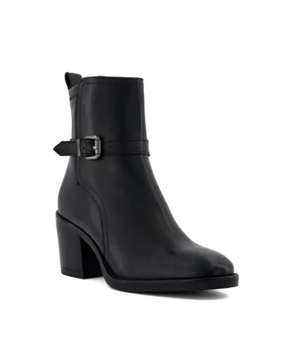 Dune London Womens Ladies Prance - Buckled Block-Heeled Ankle Boots - Black Leather (archived)