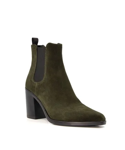 Dune London Womens Ladies Prea - Suede Block-Heel Western Boots - Green Leather (archived)