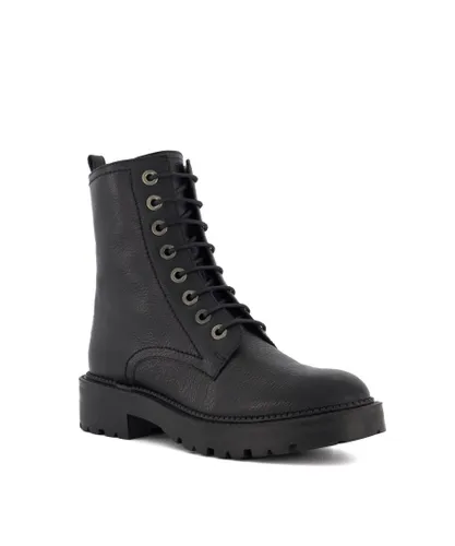Dune London Womens Ladies PRESS Cleated-Sole Hiker Boots - Black Leather (archived)